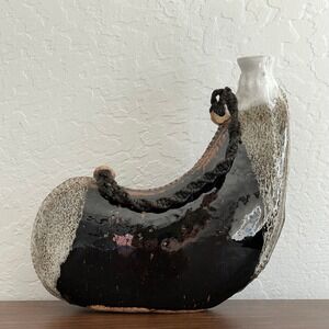 Vintage Pottery Handmade Canteen Water Jug Glazed Primitive Native Folk Art